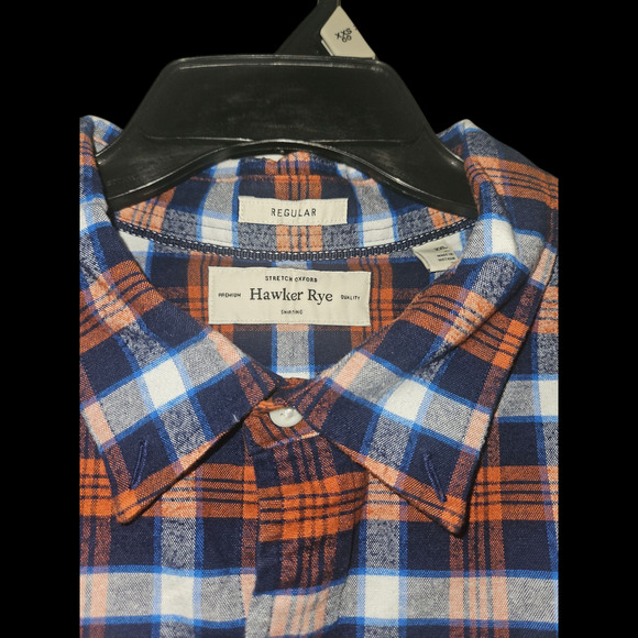 Hawker Rye Oxford Plaid‎ Blue & Orange Mens Shirt Stretch size XXL 2X Button Up - Picture 3 of 3